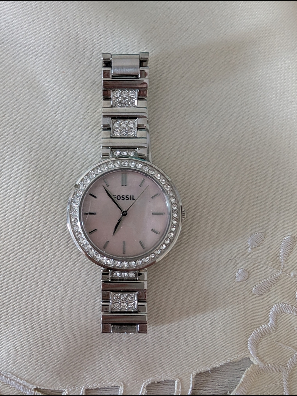 Fossil Silver Watch with Pink Mother-of-Pearl Dial